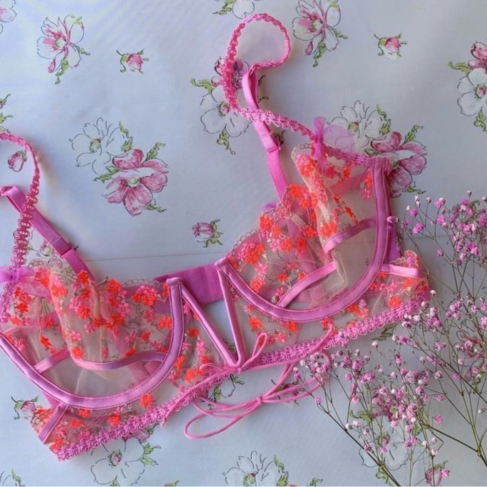 For Love And Lemons Pink and Orange Floral Bra